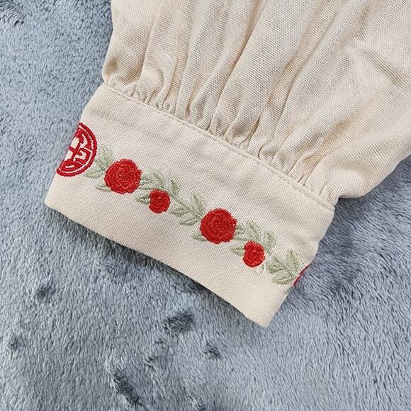 Herencia Collection Top Womens S Cream Embroidered Rosalinda Crop Square Neck - Picture 2 of 9